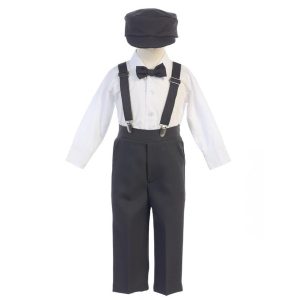 kleine Jungen anthrazit verstellbar Clip-on Hosenträger Hut Set 2T-7