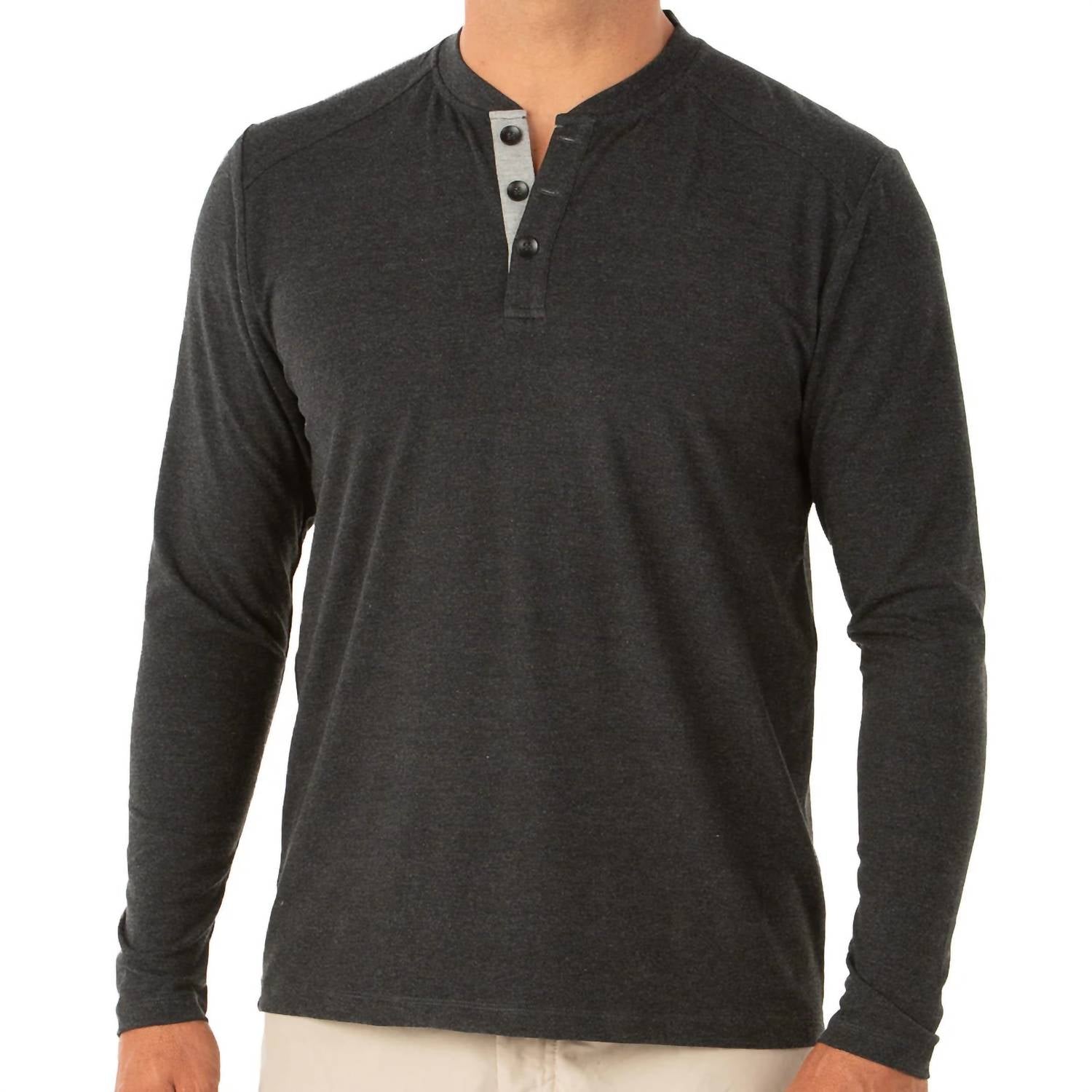 Bambus Flex Henley In Heather Schwarz