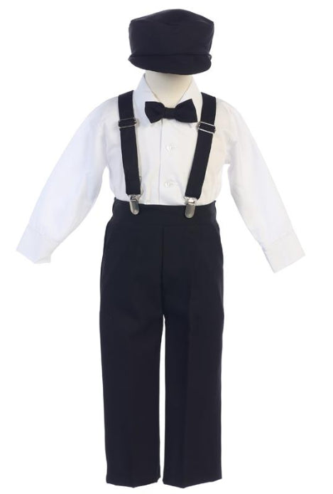 Kleine Jungen Schwarz Einstellbare Clip-On Hosen Hut Set 2T-7
