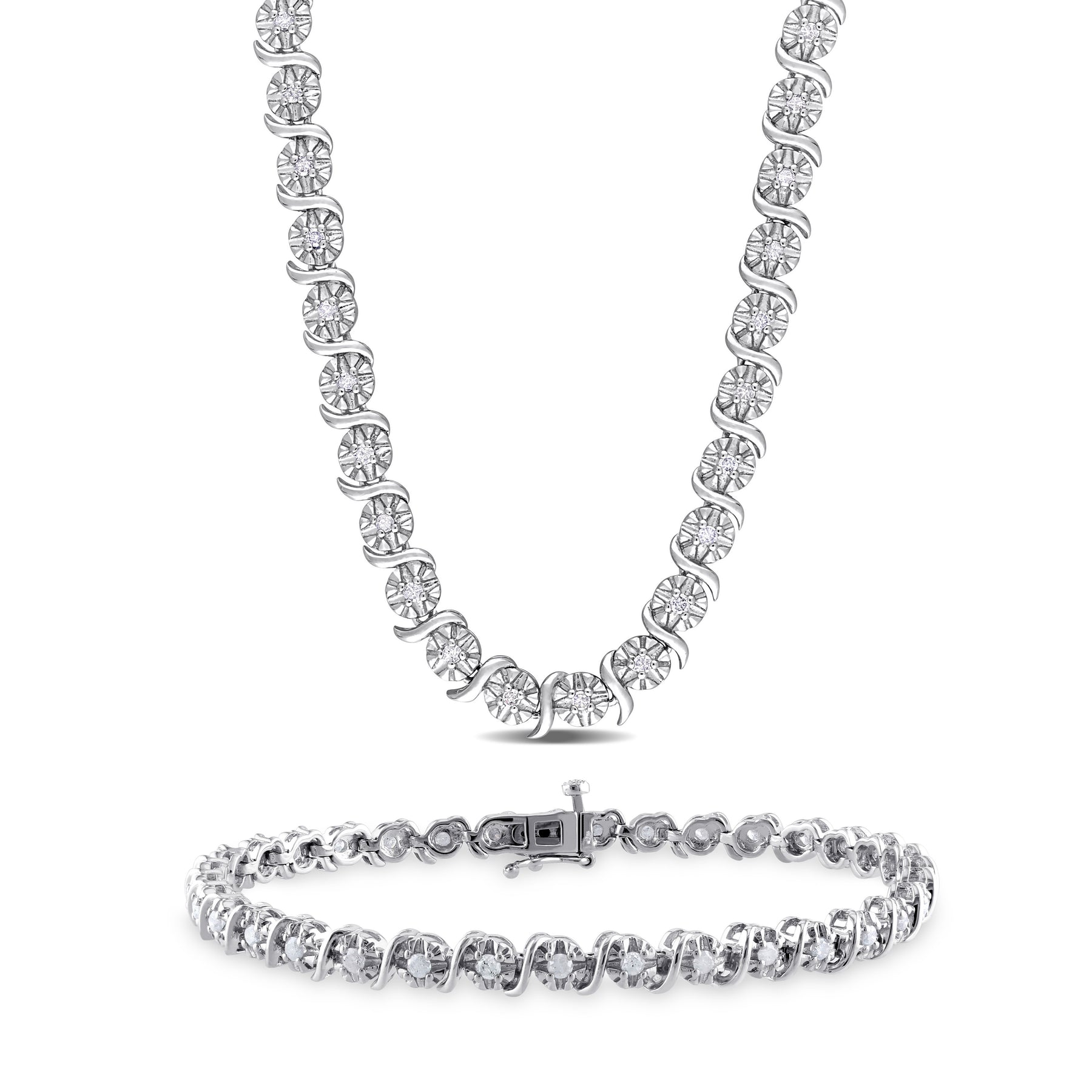 Mimi & Max 1 1/2ct TDW Diamant Tennis Armband und Halskette Set in Sterling Silber