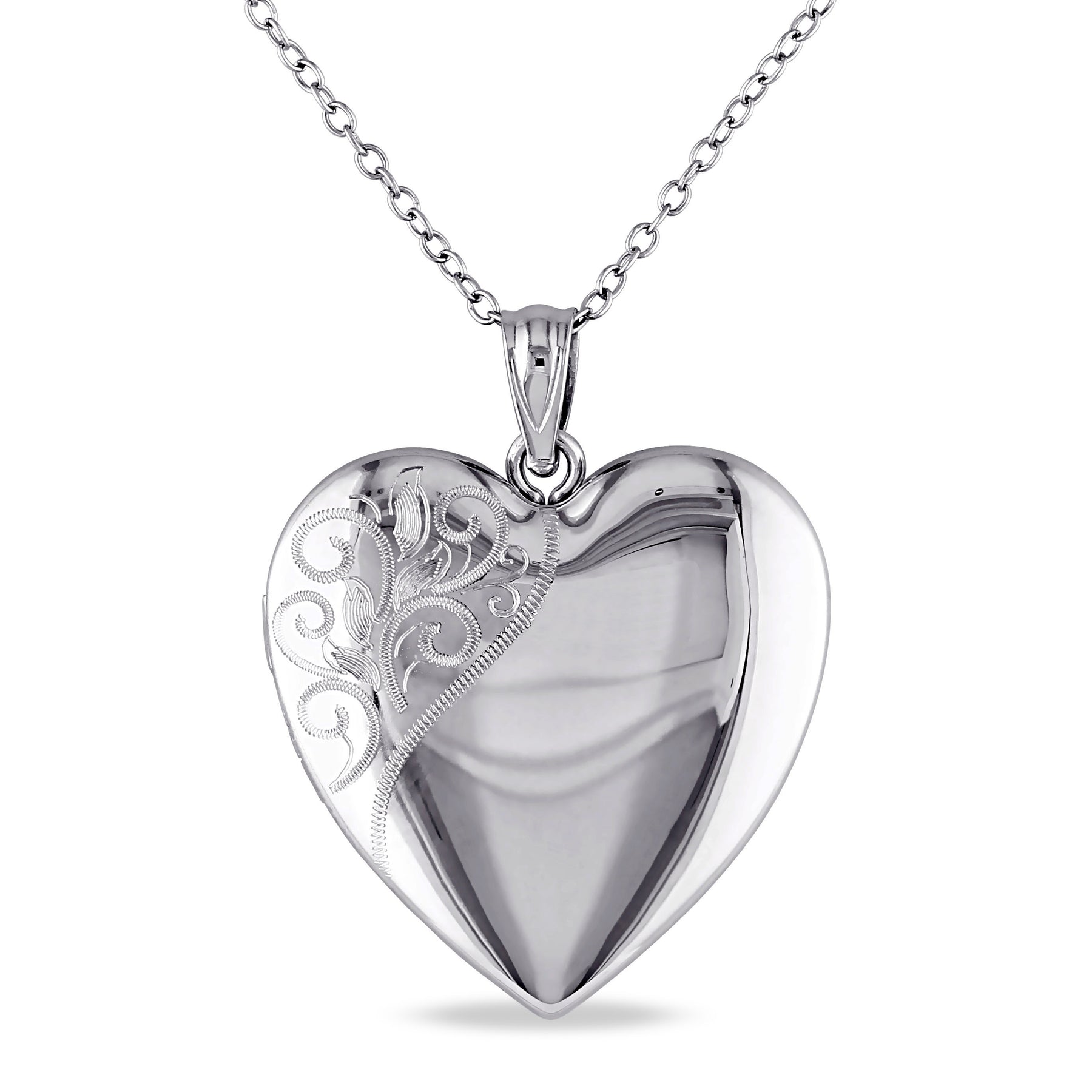 Mimi & Max Gravierte Herz Medaillon Anhänger mit Kette in Sterling Silber