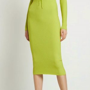 Rib Midikleid in Limettengrün stricken