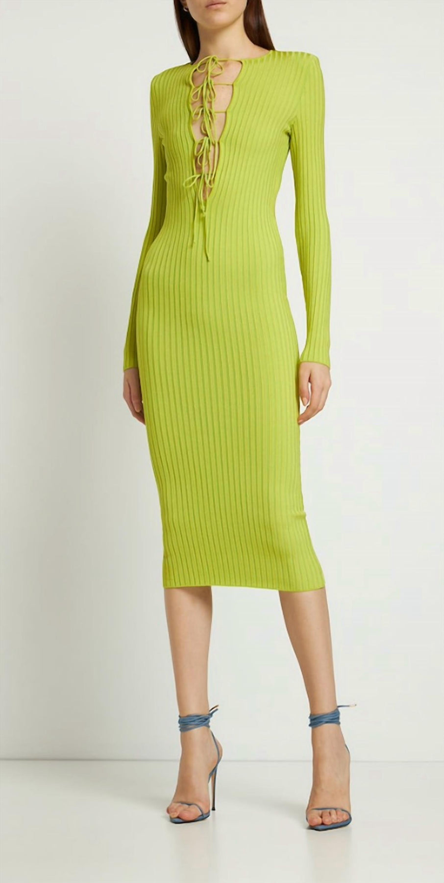 Midikleid aus Rippenstrick in Limette Grün