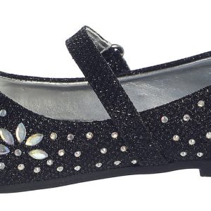 kleine Mädchen schwarz glitzer mit Blumenmuster stud flache Schuhe 5-10 Kleinkinder