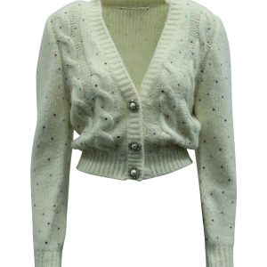Alessandra Rich Kristall Strickjacke aus weißer Wolle