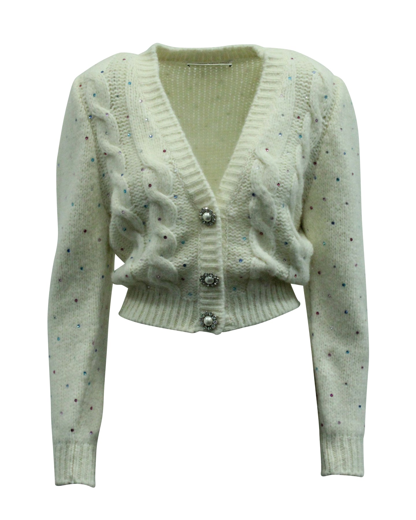 Alessandra Rich Kristall Strickjacke aus weißer Wolle