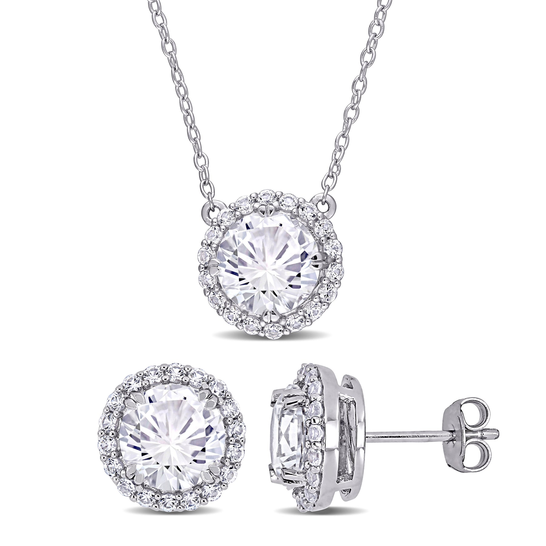 Mimi & Max 8 1/3ct TGW Created Weiß Saphir Halo Ohrring & Anhänger Set Sterling Silber