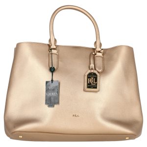 Lauren by Ralph Lauren Double Compartment Satchel Tasche aus Metallic Gold Leder 7833178898492