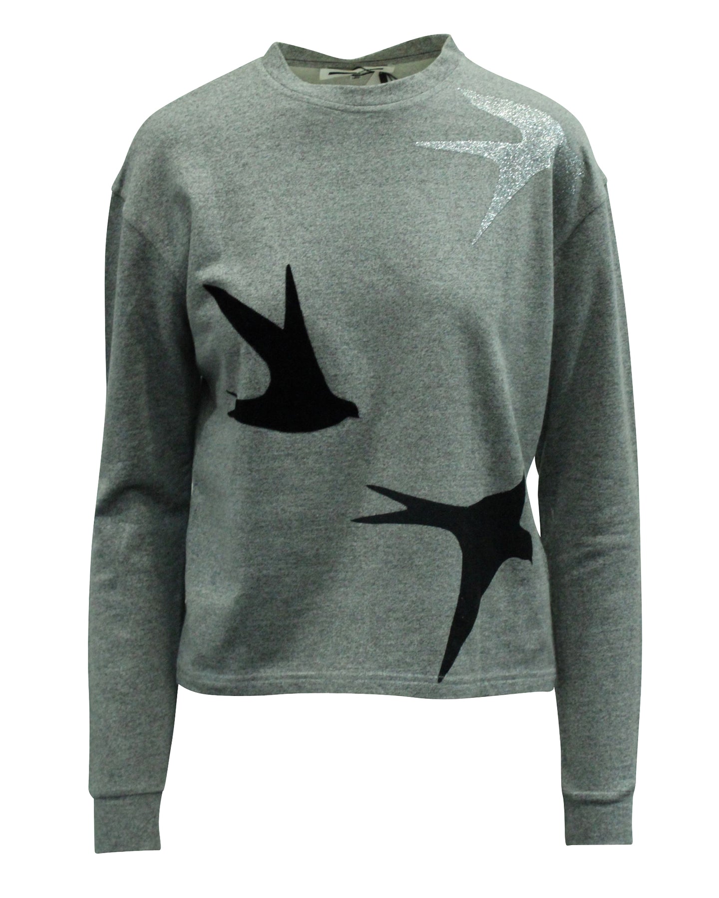 McQ Alexander McQueen Klassisches Sweatshirt mit Vogelmuster aus grauer Baumwolle