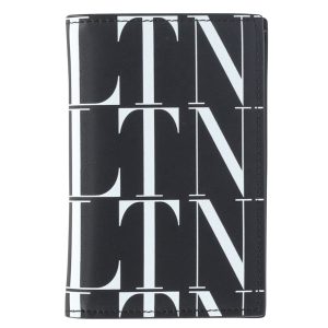 Valentino Garavani VLTN-Muster Kartenhalter aus schwarzem Leder