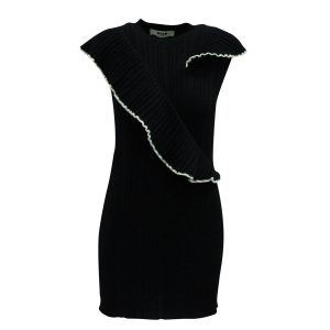MSGM Frilled Strick Minikleid aus schwarzer Wolle 7833165234236