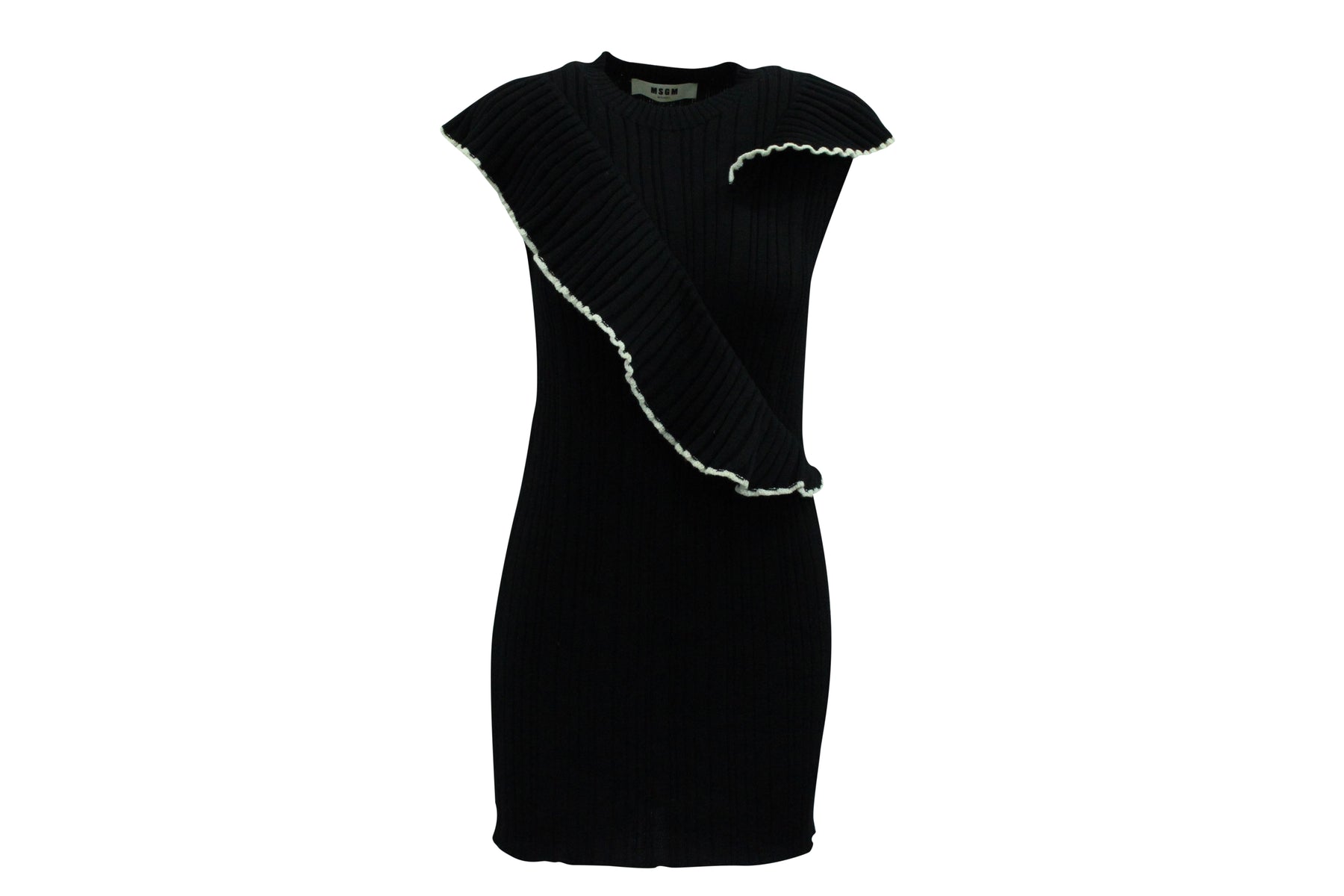 MSGM Frilled Strick Minikleid aus schwarzer Wolle 7833165234236