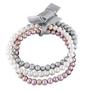 Mimi & Max 5-5,5 mm weißes, rosafarbenes und graues Süßwasser-Zuchtperlen-Set mit drei Armbändern und Band