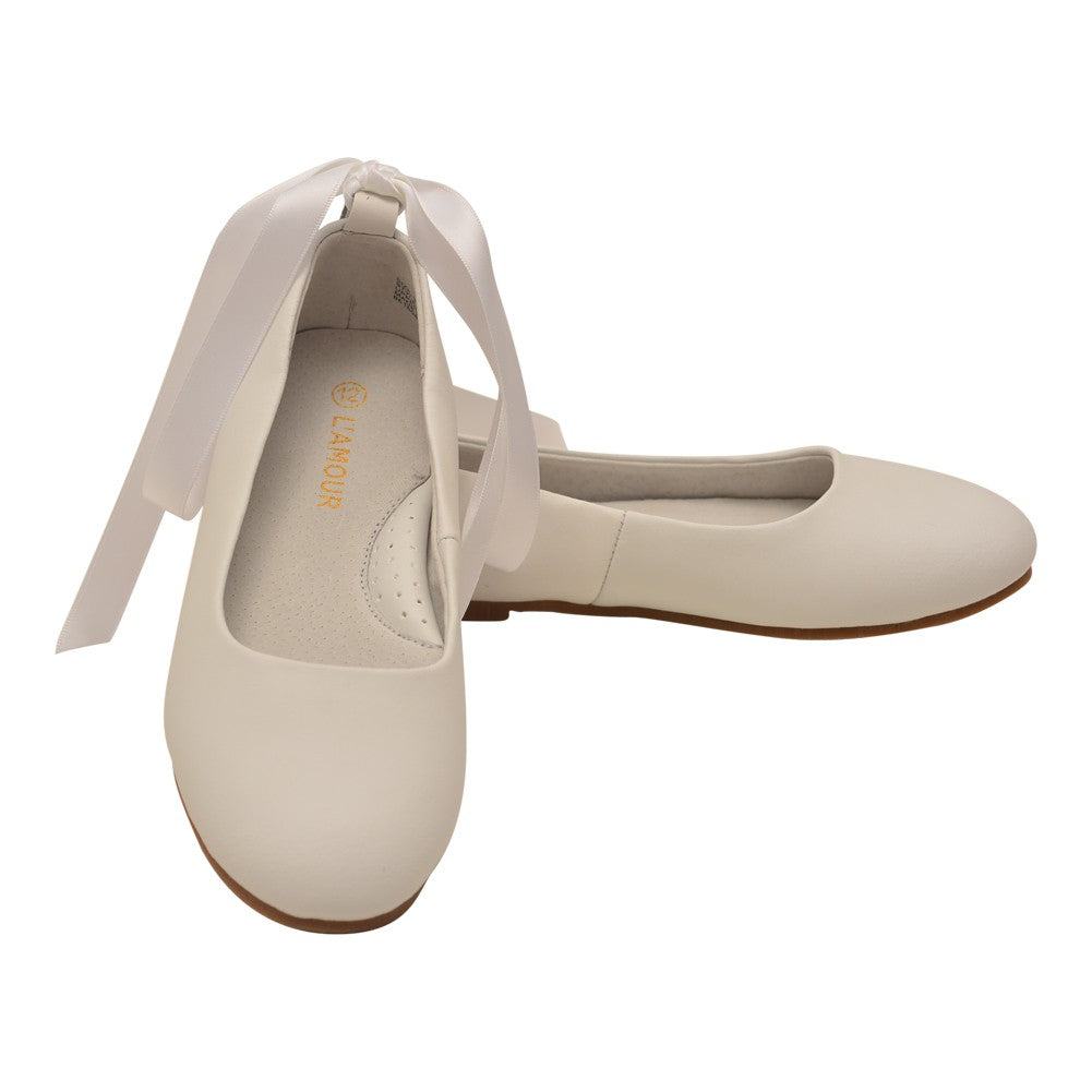 Kleine Mädchen weiße Leder abnehmbare Satin Strap Flats 7-10 Kleinkind