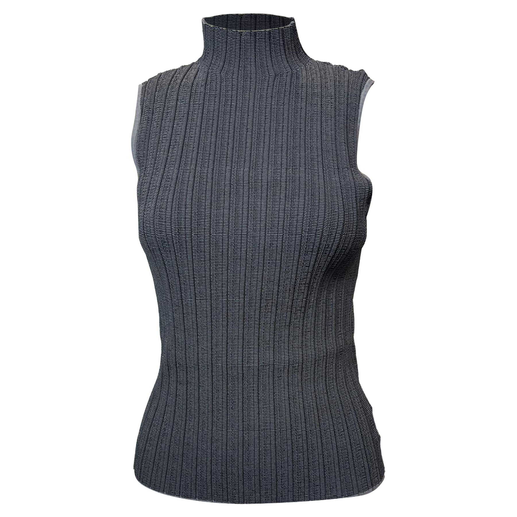 Theory Ärmellos Stehkragen Pullover aus grauer Wolle