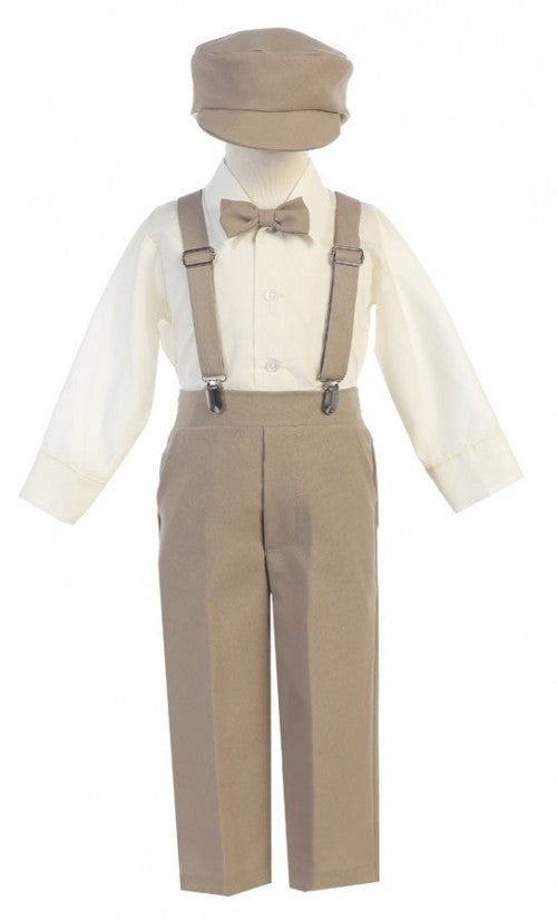 Kleine Jungen Khaki Einstellbare Clip-On Hosenträger Hut Set 2T-7