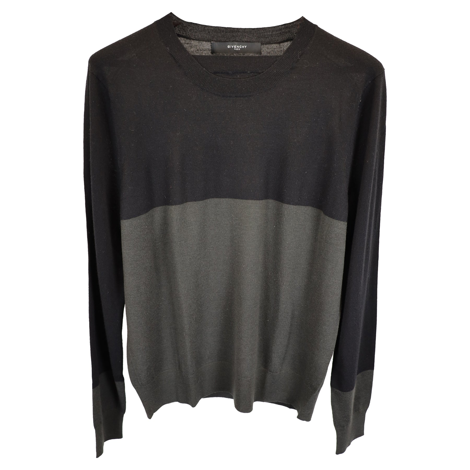 Givenchy Zweifarbiger Pullover mit Rundhalsausschnitt aus schwarzer und grauer Wolle