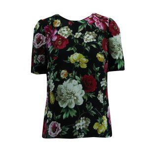 Dolce & Gabbana Blumendruck oben in schwarzer Viskose 7833141903420