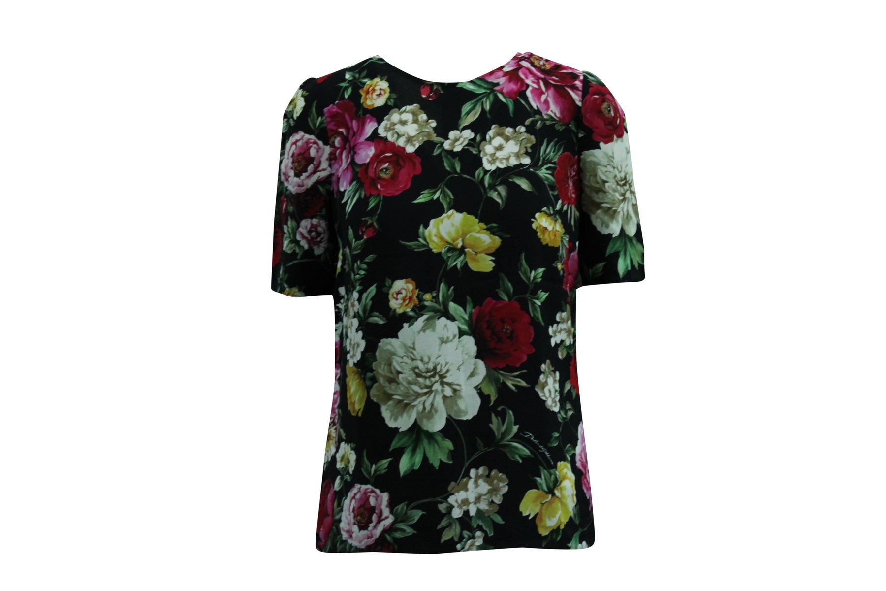 Dolce & Gabbana Blumenmuster Top aus schwarzer Viskose