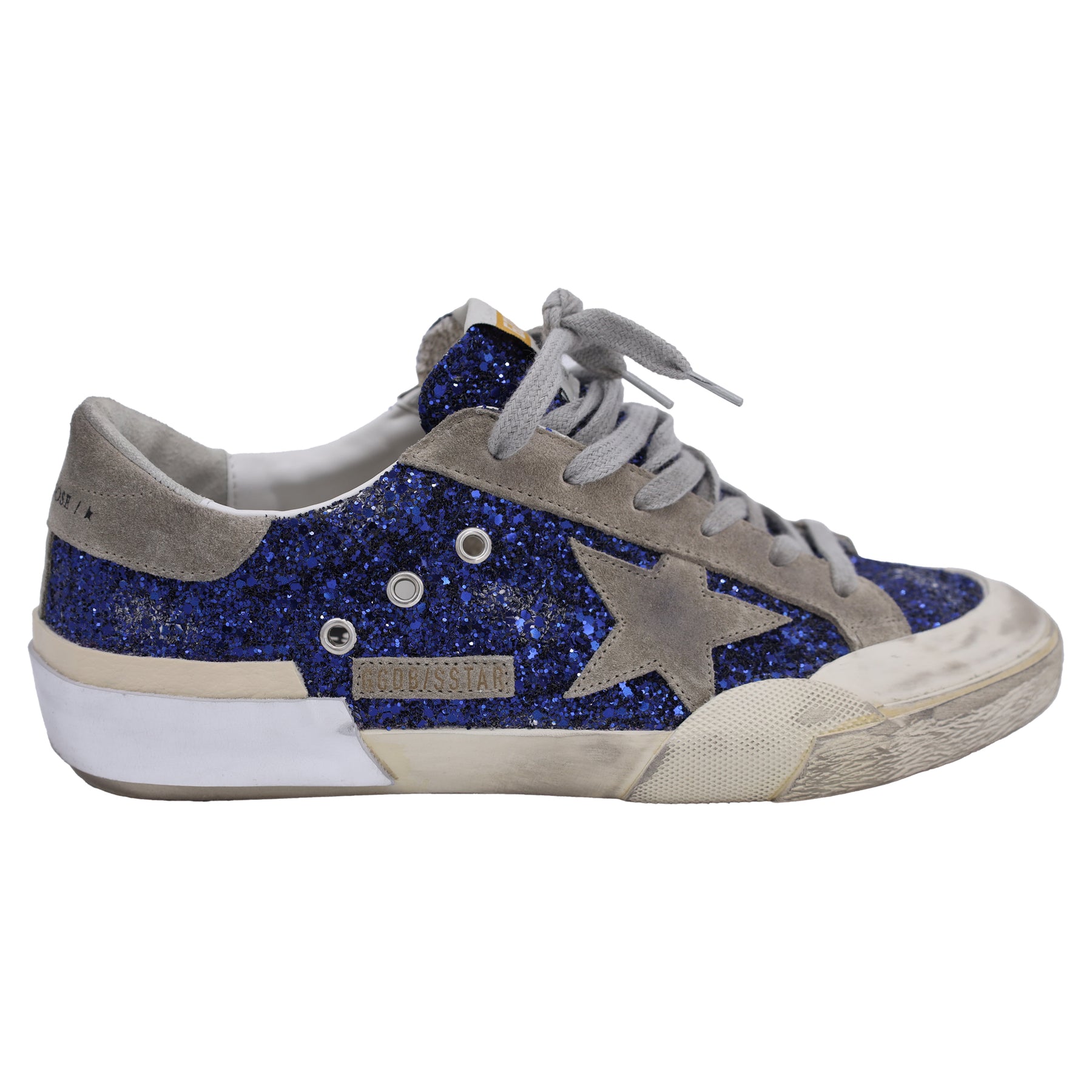 Golden Goose Super-Star mit Glitters Detail Niedrige Sneaker aus blauem Leder