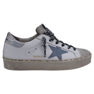 Golden Goose Hi Star with Glitter Ferse Tab Low-Top Sneakers aus weißem Leder 7833142460476