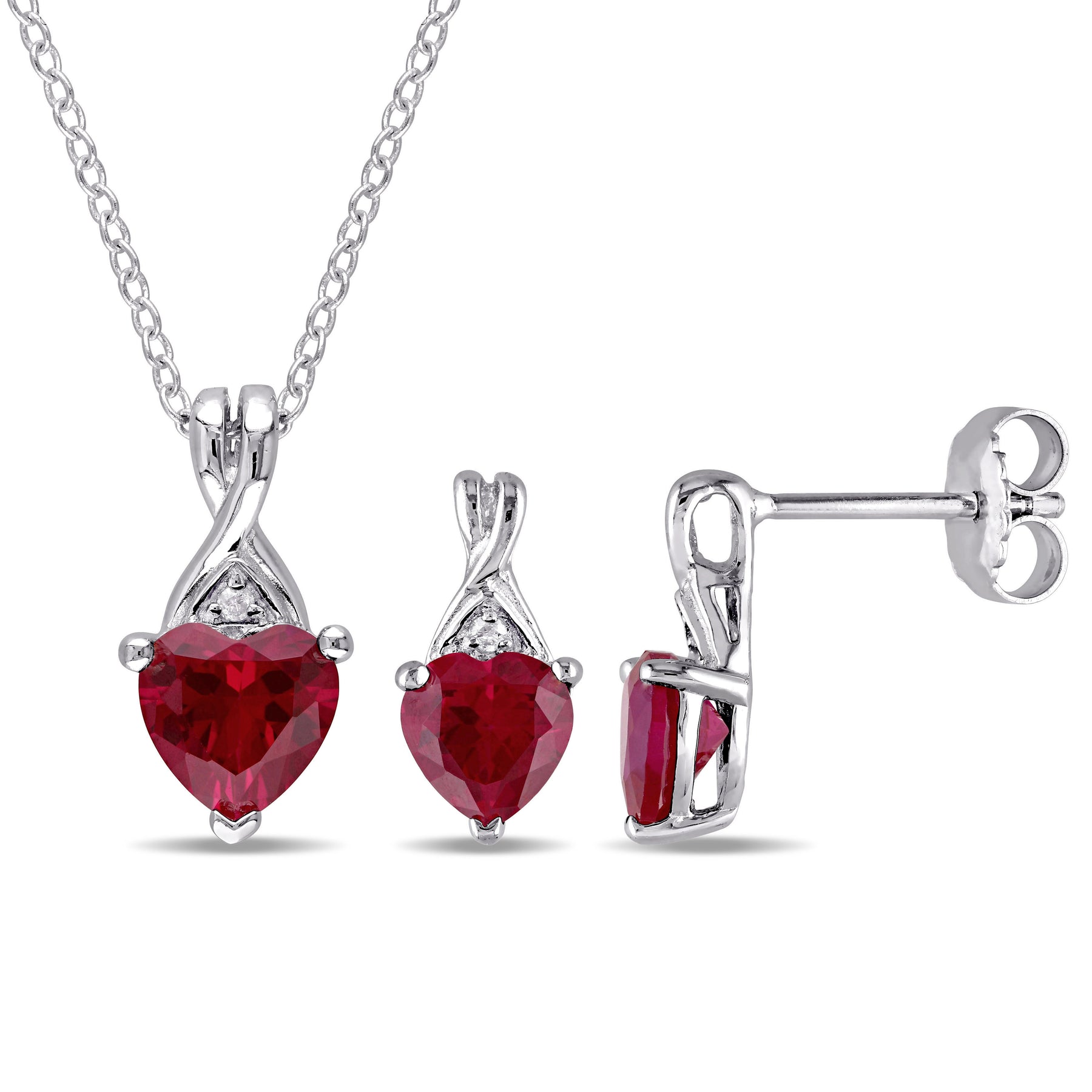 Mimi & Max 3 3/4ct TGW erstellt Rubin und Diamant Herz Halskette und Ohrringe Set Sterling Silber