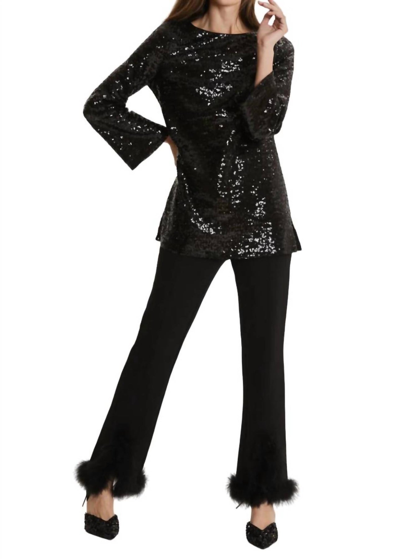 Paillettenbluse in Schwarz