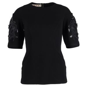 Marni Embellished Balloon Sleeve Top in schwarze Wolle 7833149440060