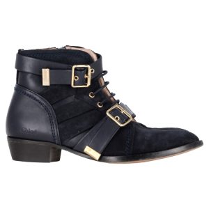 Chloé Buckled and mit Schnürung Detail Stiefeletten in schwarz Veloursleder 7833149505596