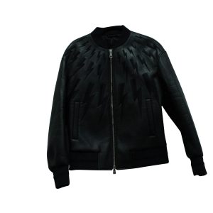 Neil Barrett Thunderbold Bomber Jacke aus schwarzem Polyurethan 7833147408444