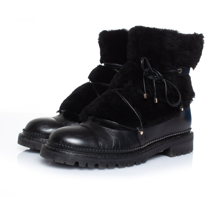Pelz verzierte Leder Schnürstiefel