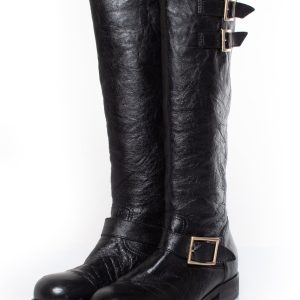 Grained Leder Bikerstiefel 7833143115836