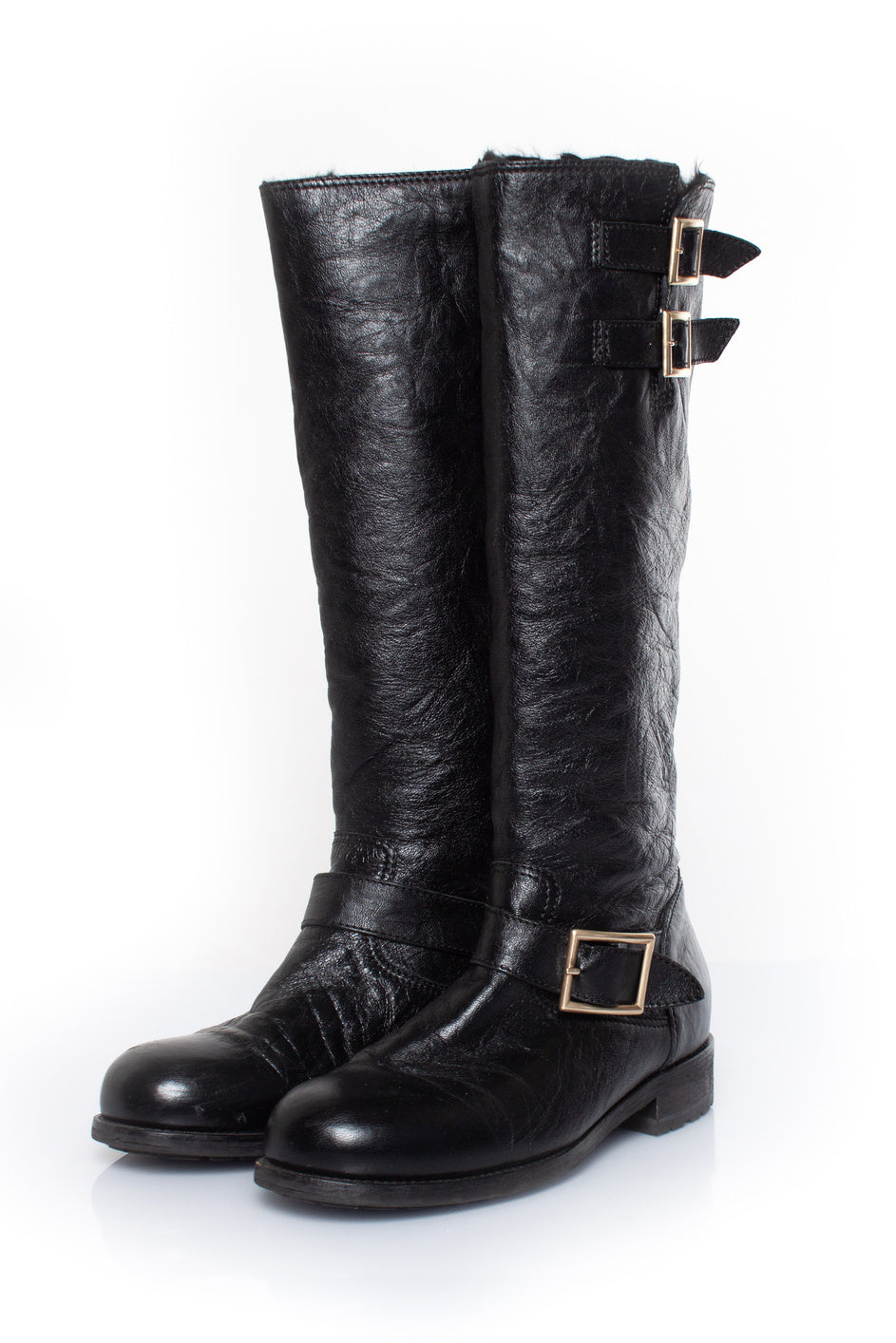 Grained Leder Bikerstiefel 7833143115836