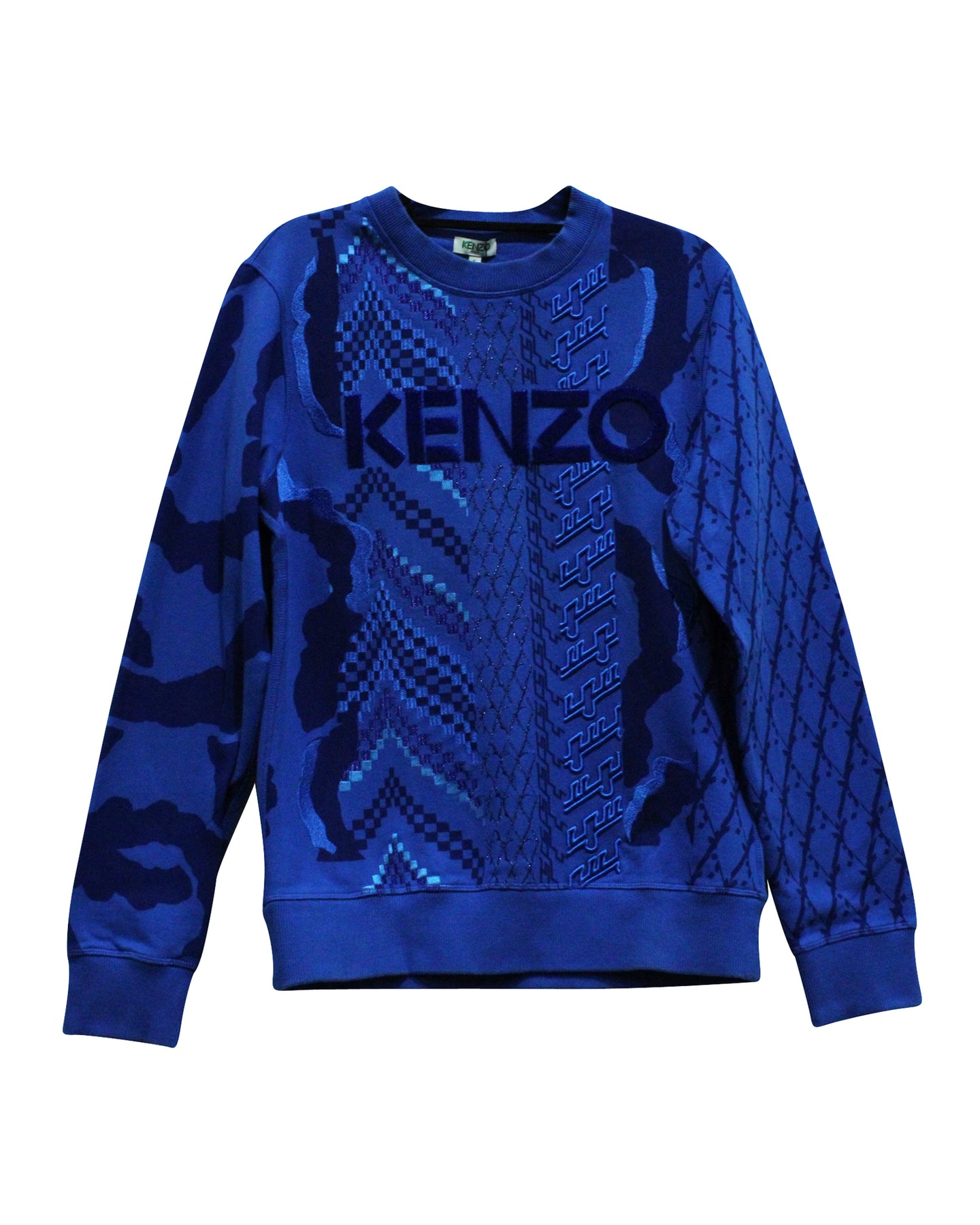 Kenzo Jacquard Sweatshirt mit Logo-Stickerei aus blauer Baumwolle