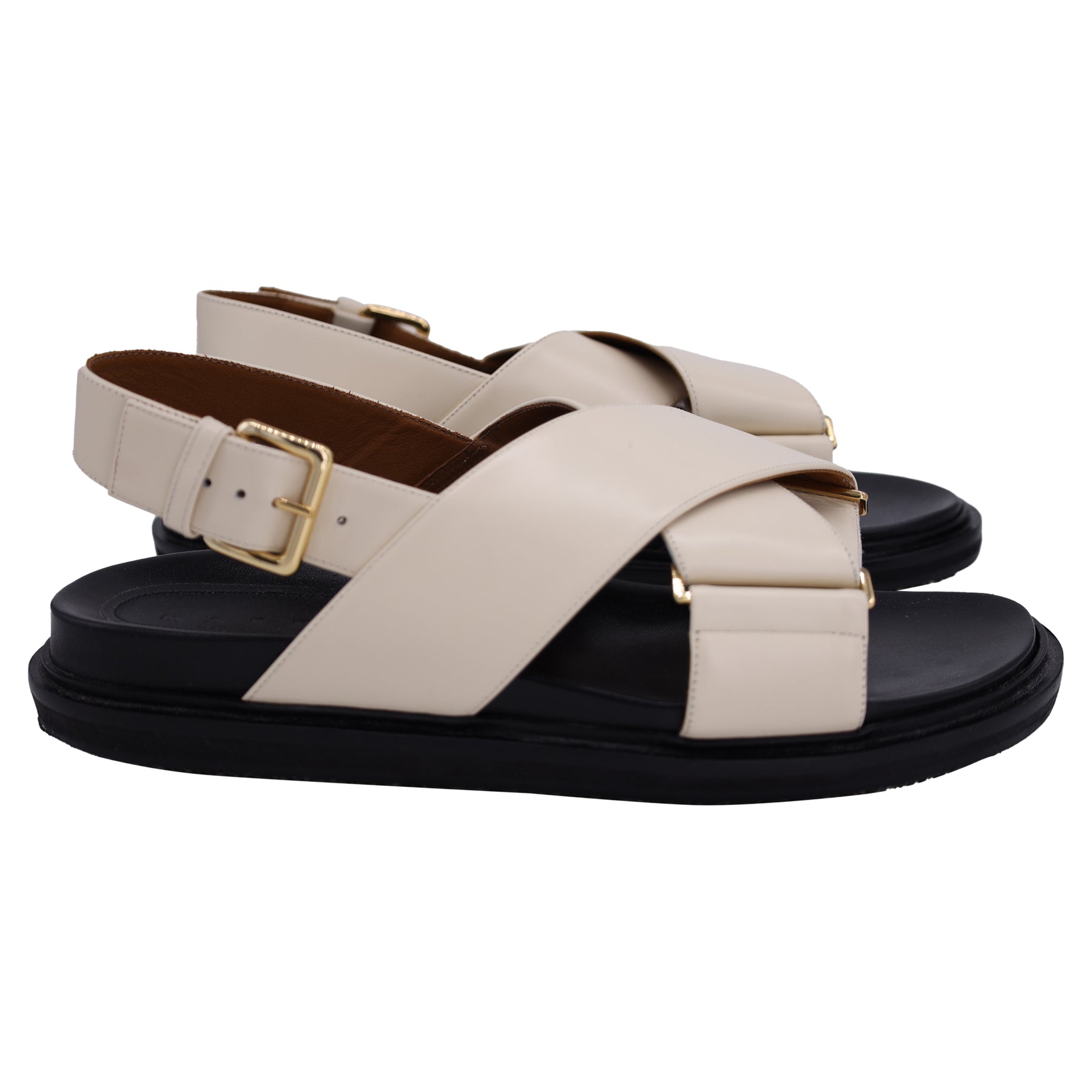 Sandalen von Marni Fussbett Criss-Cross Off-White Leder