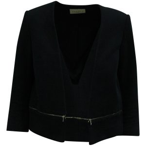 Sandro Paris Elbow-length Sleeves Reißverschlußjacke aus schwarzer Wolle 7833144098876