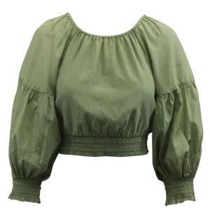 Alice + Olivia Azalea Off-The-Shoulder Bauernbluse aus grüner Baumwolle