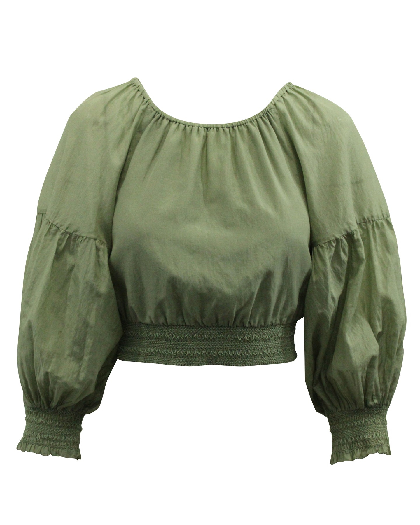 Alice + Olivia Azalea Off-The-Shoulder Bauernbluse aus grüner Baumwolle