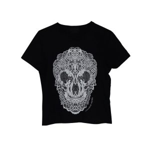 Alexander McQueen T-Shirt mit Totenkopf-Muster aus schwarzer Baumwolle