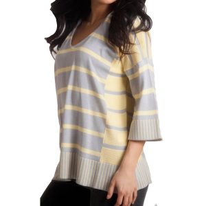 Nautical Oversized 3/4 Sleeve Kapuzenpullover in gelb/grau