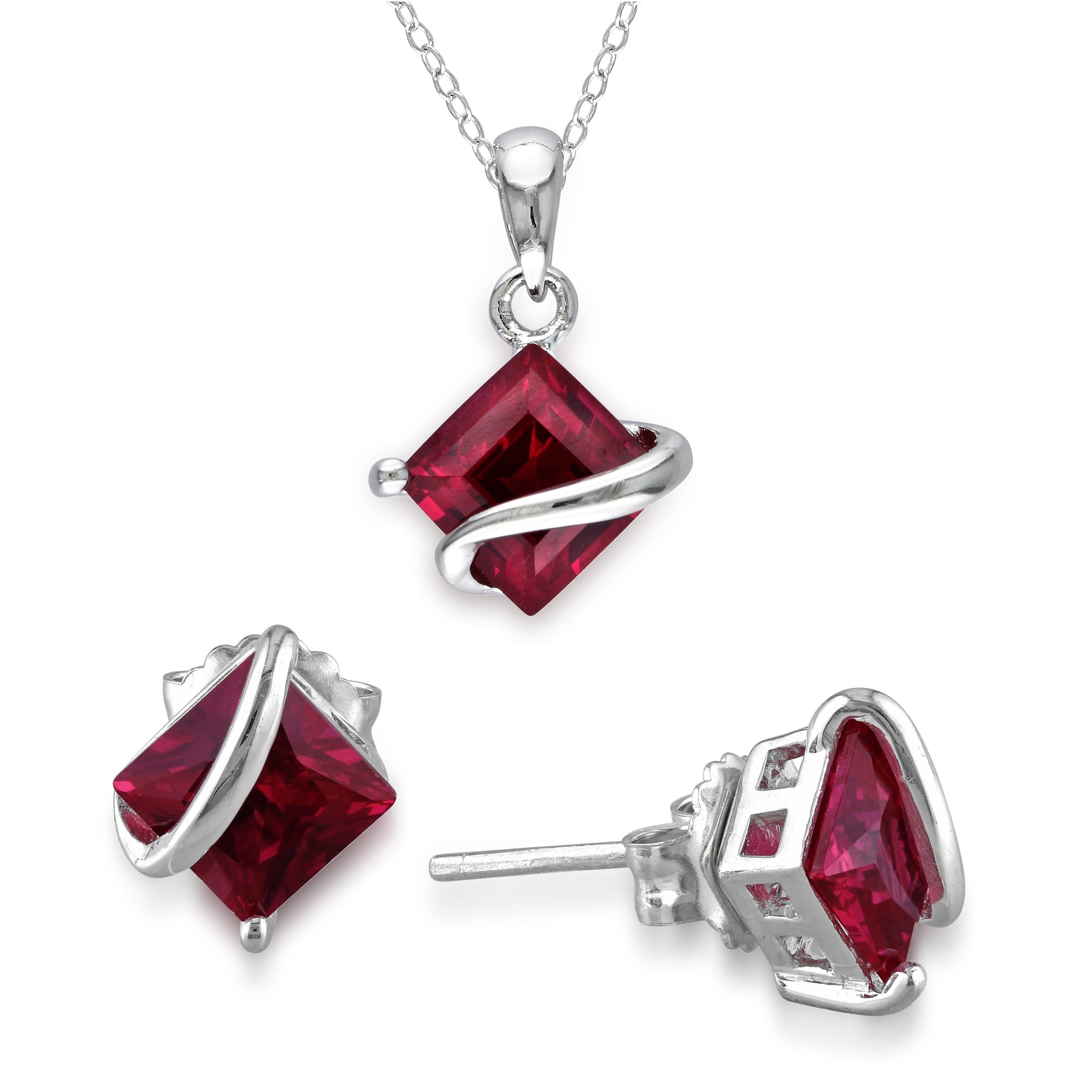 Mimi & Max 4 3/8ct TGW erstellt Rubin Wave Halskette und Ohrringe Set in Sterling Silber
