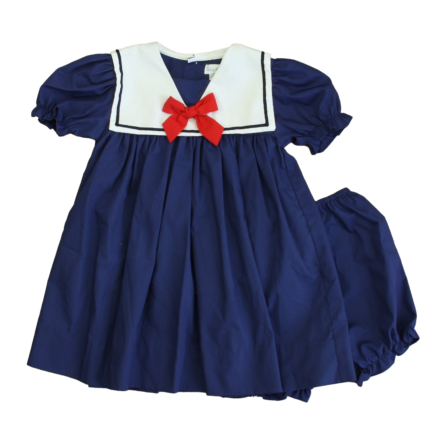 Petit Pomme Mädchen Dunkelblau – Weiß – Rotes Kleid