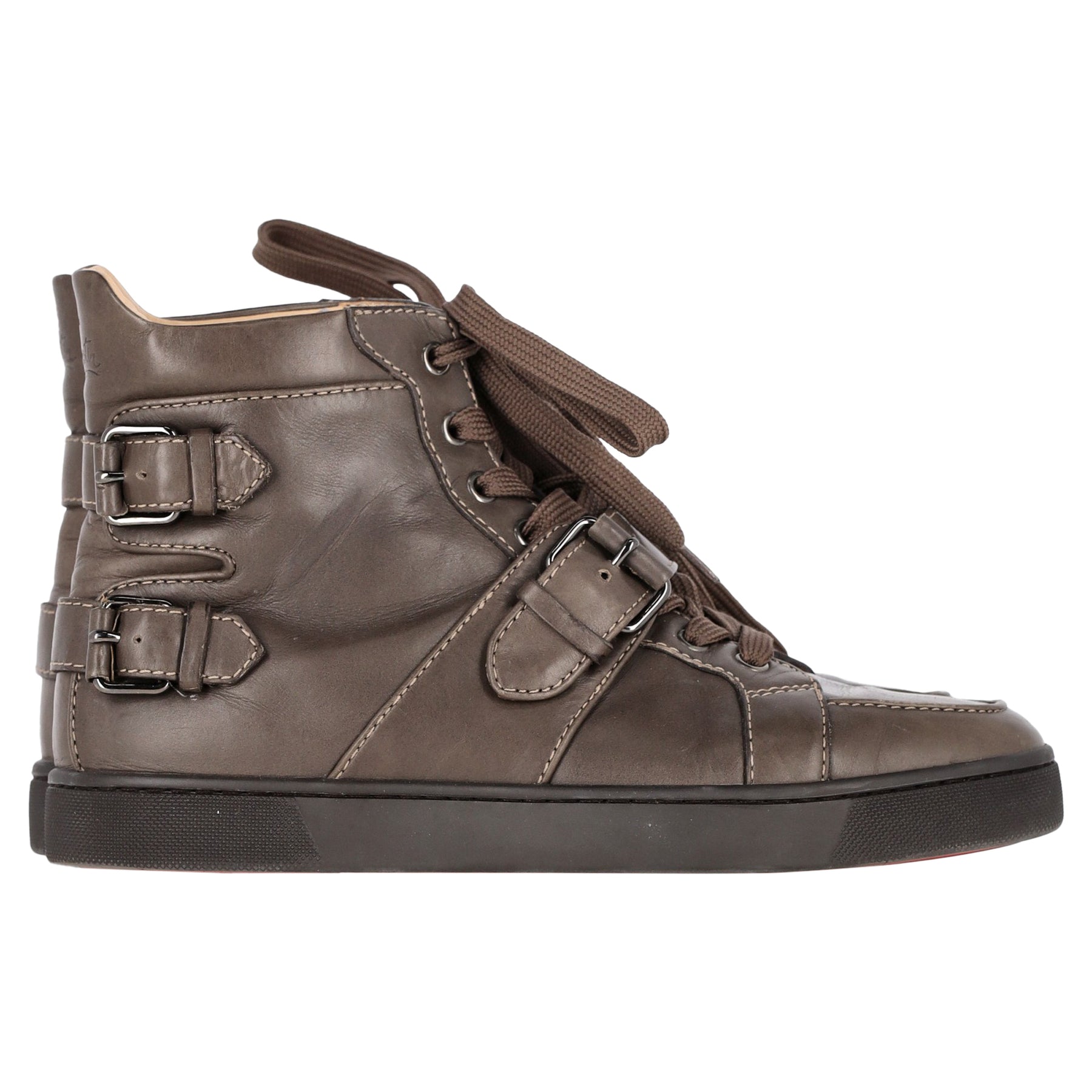 Christian Louboutin Mickael Flache hohe Sneaker aus braunem Leder