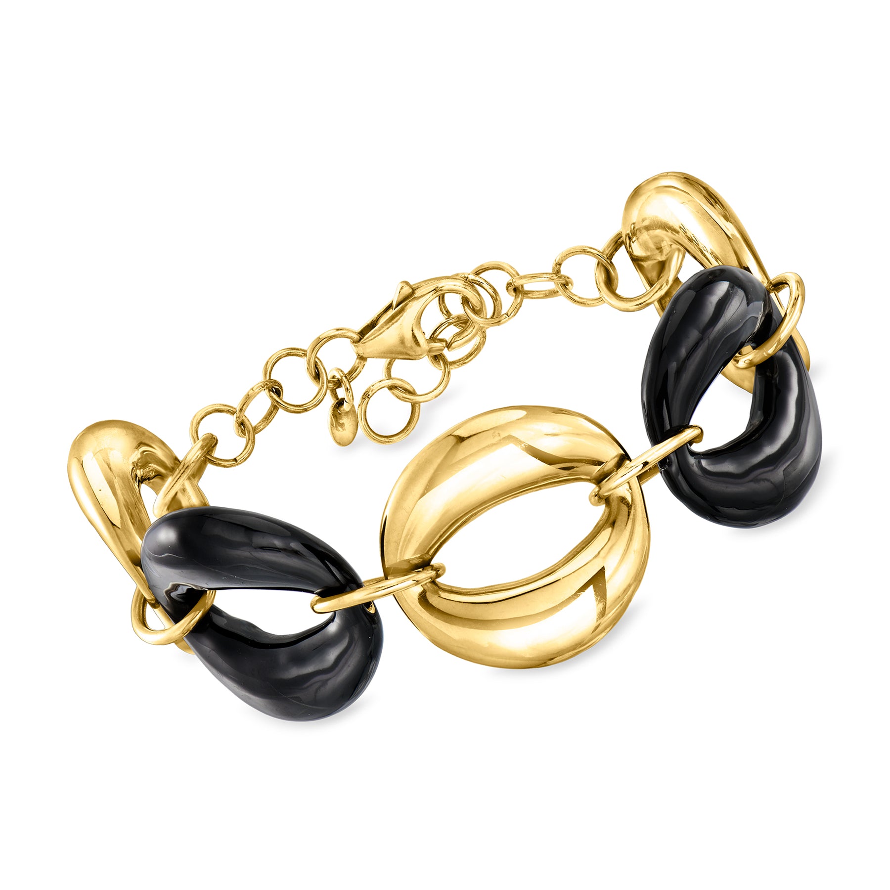Ross-Simons Italienische schwarze Emaille und 18kt Gold über Sterling oval-Link Armband