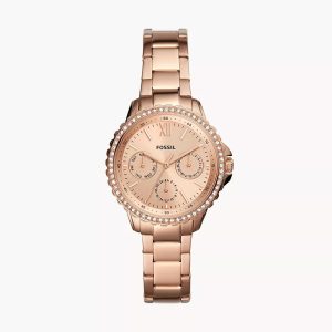 Fossil Damen izzy Multifunktion, Roségold-Ton Edelstahl Armbanduhr