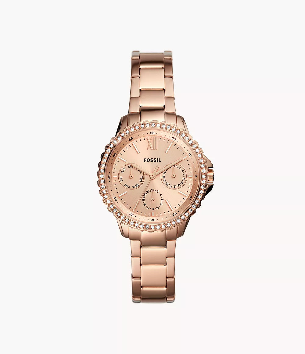Fossil Damen Izzy Multifunktionsuhr, Roségold-Ton Edelstahl