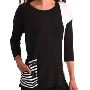 Color-Block Pocket Tunic Top in schwarz/weiß