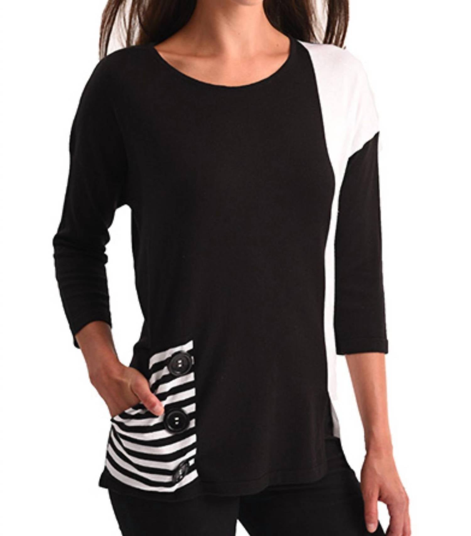Color-Block Tasche Tunika Top in schwarz/weiß