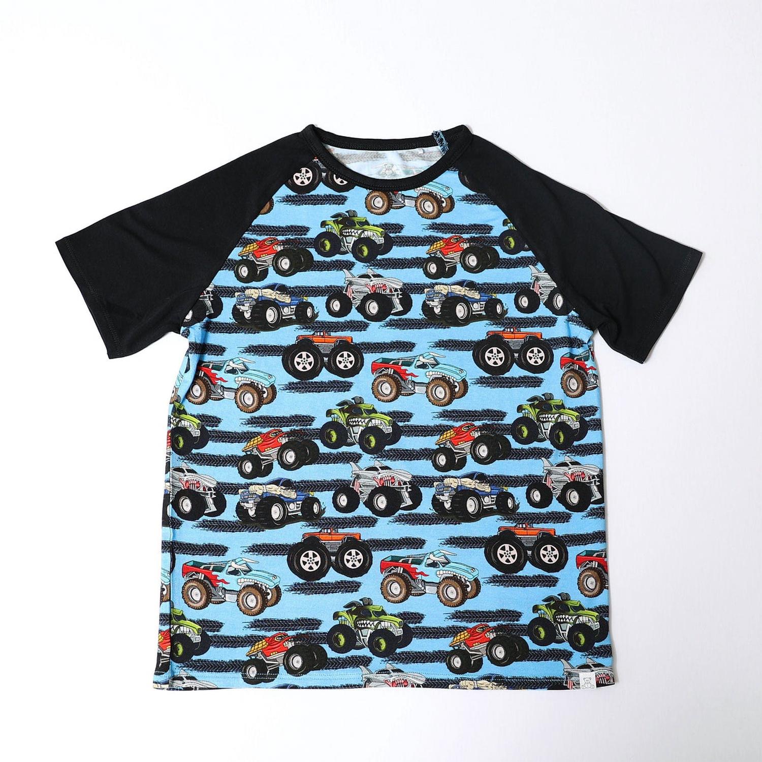Kinder Monster Truck Bambus Tee in blau/Mehrfarbig