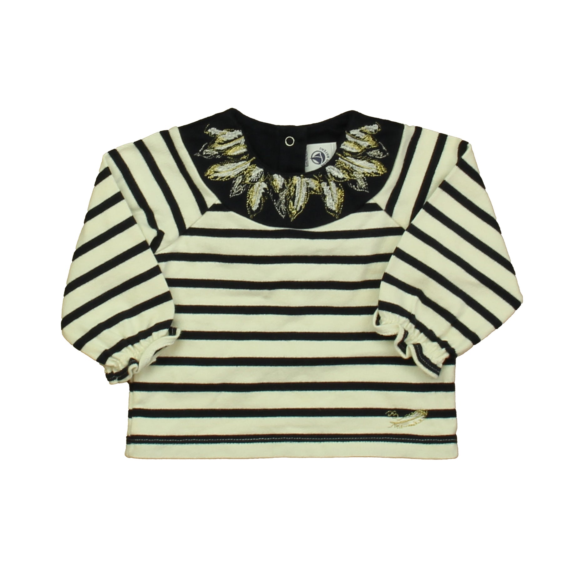 Petit Bateau Mädchen Dunkelblau – Weißes Langarmshirt